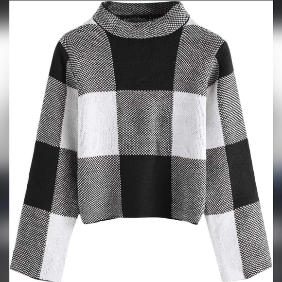 Shein Cropped Checkered Black and White  Crochet Sweater Size S Used - Picture 1 of 6